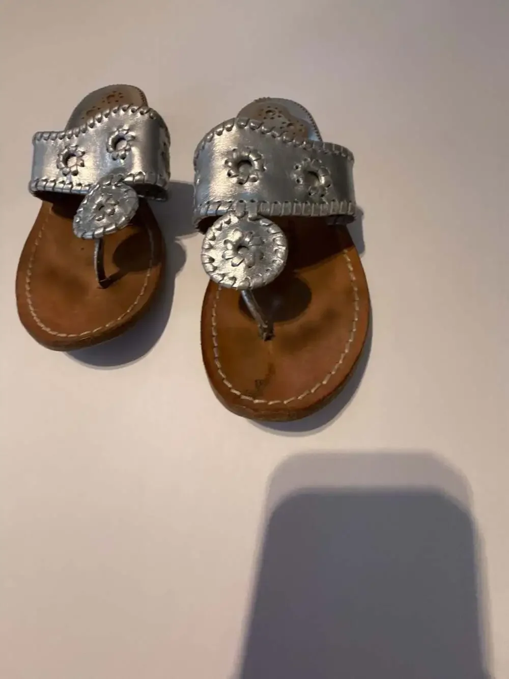 Jack Rogers Signature Jacks Flat Sandal Silver Metallic Leather